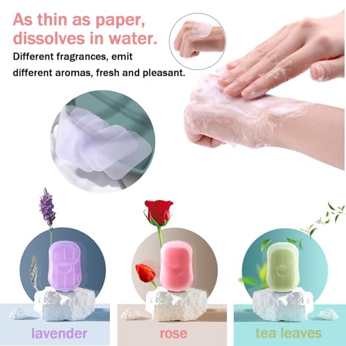 Portable Paper Soap Sheets - 3 Boxes (Lavender, Rose, Tea Leaves) 150 Count