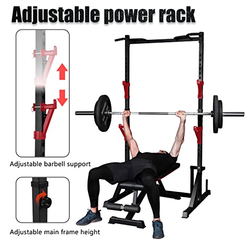 Power Rack with Pull-Up Bar - Heavy Capacity Adjustable Squat Stand - Black