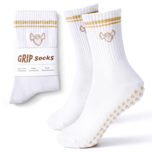 Non-Slip Grip Pilates Socks for Women - 2-Pack Beige Love