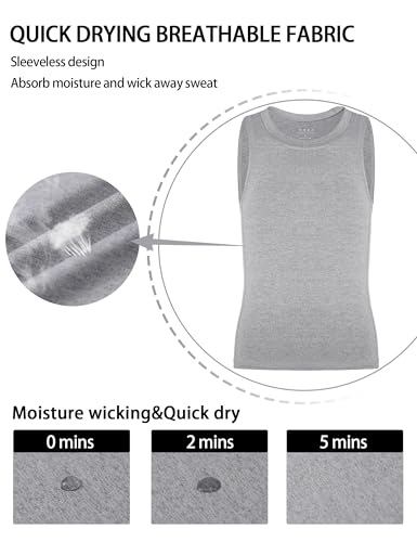 Boys Compression Tank Top - Athletic Quick Dry Sleeveless Shirt - Large Grey