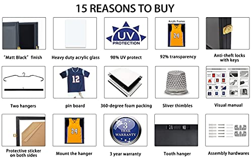 Large Lockable Jersey Display Frame with UV Protection - Matte Black