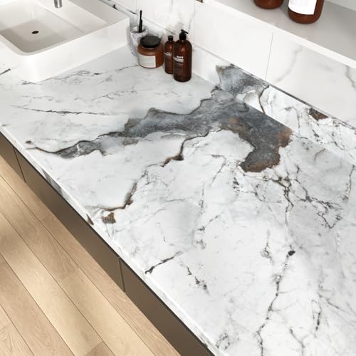 White Grey Marble Contact Paper Peel and Stick for Countertops Gray Marble Wallpaper Self Adhesive Removable Contact Paper for Kitchen Backsplash Cabinet Countertop Vinyl Wrap 15.7"¡¿78.7"