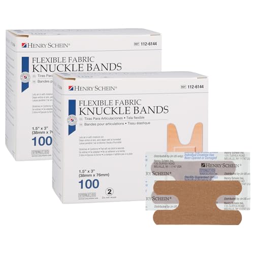 Henry Schein Fabric Adhesive Knuckle Bandages 1.5x3 Inches, Sterile, Pack of 2 (200 Count)