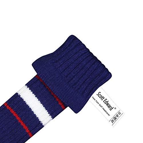 Hybrid Golf Club Cover with Pom Pom & Rotating Tags - Deep Blue, Red, White