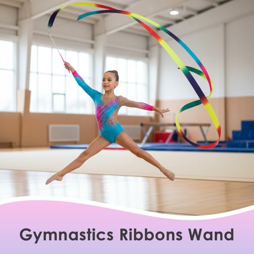 Dance Ribbons for Kids - Rainbow Gradient & Sparkling Pink - 2 Pack