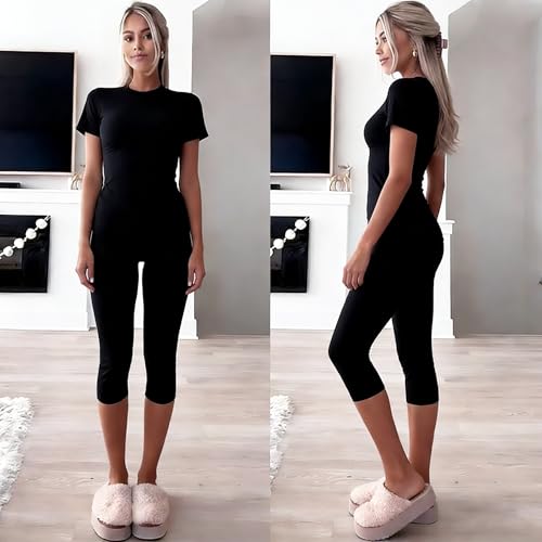 YETOWA Womens 2-Piece High Waisted Workout Set – Black, Medium