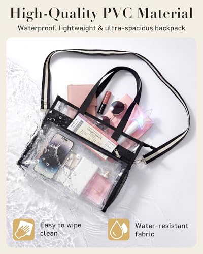 Clear Stadium Tote Bag for Women - Waterproof, Adjustable Strap