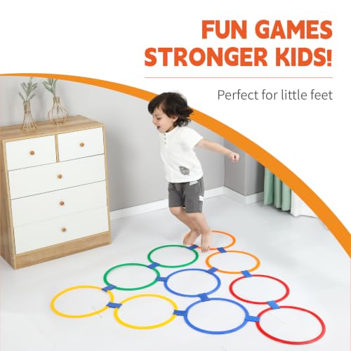 11-Inch Hopscotch Rings Agility Set for Kids Obstacle Course - 10 Pieces with Connectors