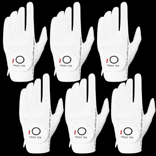 Golf Gloves for Men - 6 Pack, Left Hand, White, Large - All Weather Grip