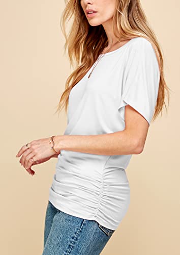 Made By Johnny Women's Small Solid Short Sleeve Boat Neck Dolman Top Wt817_white