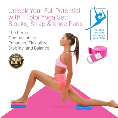 Yoga Blocks 2 Pack with Strap & Guide - Pink/Blue & Stretch Band Rose