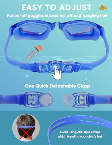 Careula Kids Swim Goggles 2 Pack for Ages 3-8 Anti-Fog Child Pool Goggles - Black & Blue Aqua