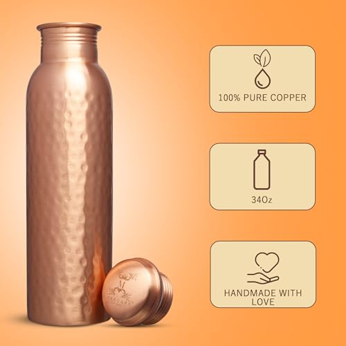 MERCAPE Hammered Design 2 32oz Copper Water Bottle - Premium Chilled Drinkware