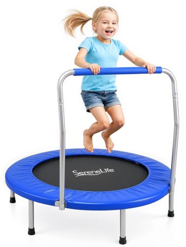 36" Foldable Mini Trampoline for Kids - Deep Blue Fitness Rebounder with Foam Handle