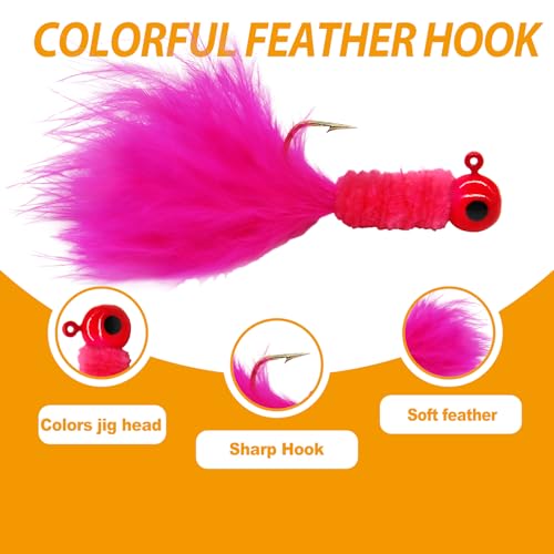 INFISHCEO 50Pcs Feather Jig Hooks Kit 1/16oz 1/32oz 3.5g Fishing Lures