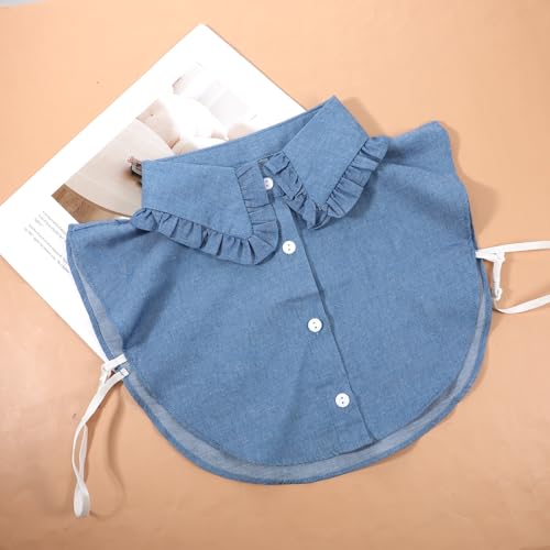 Women's Denim Detachable Collar - Blue Fake Dickey Half Shirt Accessory