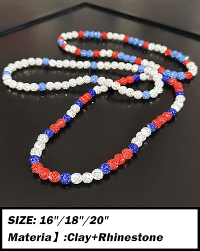 Baseball Bead Necklace for Men - 16 Inch Red/Black/White Rhinestone Ice Necklace
