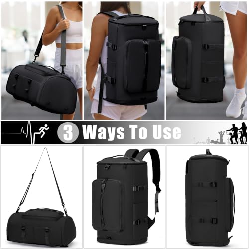 MIYCOO 42L Full Black Gym Bag with Shoes & Wet Pocket, Duffle & Backpack