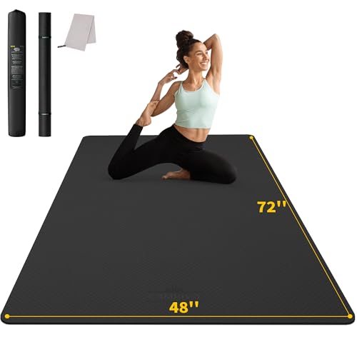 Large Yoga Mat 72''x48'' - Extra Thick Non-Slip TPE - Black 6mm