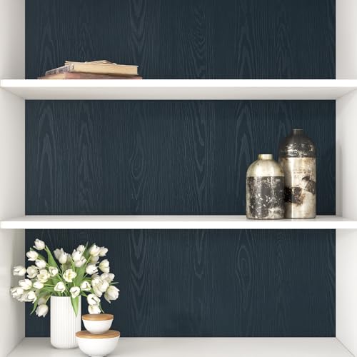 Wallercity Dark Blue Wood Wallpaper Peel and Stick Countertops Navy Blue Wood Grain Contact Paper for Cabinets Kitchen Vinyl Self Adhesive Waterproof Wall Paper for Desk Dresser Table 15.8''x78.7''