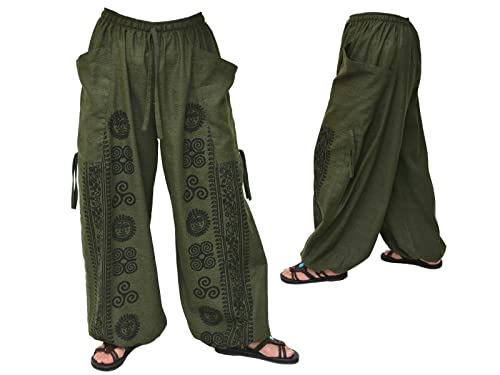 One Size Olive Casual Yoga Harem Pants for Men Women Lounge Trousers