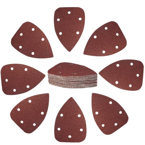 25 Pcs 40 Grit Mouse Detail Sander Sandpaper, 5 Hole Detail Sanding Pads for Palm Sander, Hook and Loop Mouse Sandpaper Sheets Sander Pads for Sanding Polishing