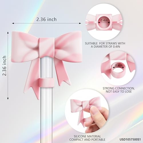 Bow Straw Topper Set - 3PCS Pink & White Charms for Tumblers