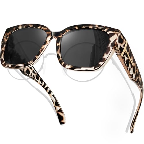 MAIVARDAY Gray Leopard Oversized Polarized Fit-Over Sunglasses for Women Men 1 Pack