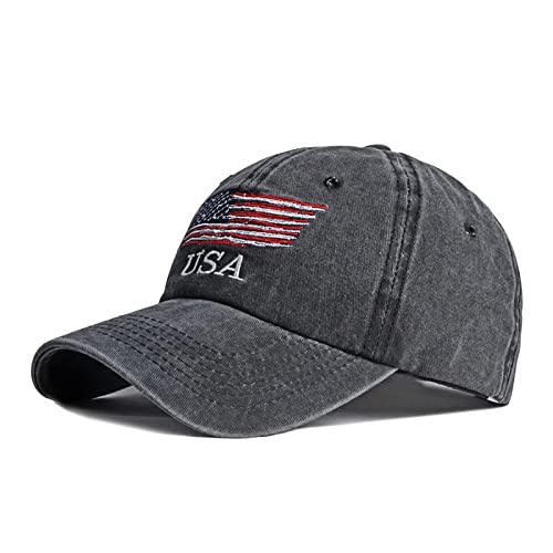 American Flag Baseball Cap - Distressed Adjustable Hat - One Size Black