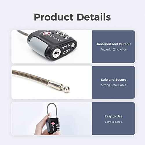 pack all TSA Approved Cable Luggage Locks, 3 Digit Combination Padlocks, Travel Lock for Suitcases & Bag, Alloy Body, Travel Accessories (4 Pack)
