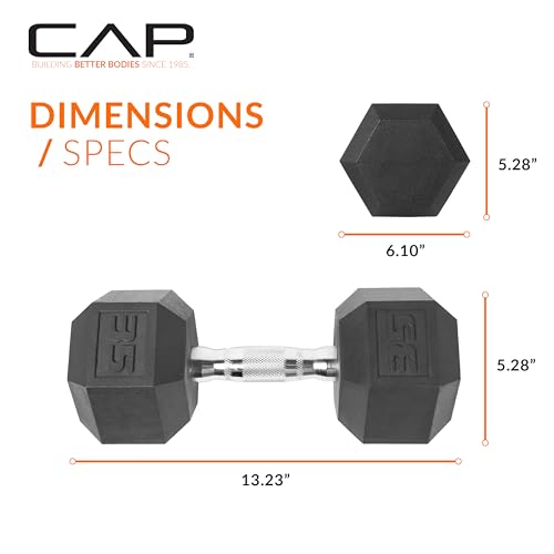 35 lb Coated Hex Dumbbell - Durable Rubber Coated Weight for Strength Training