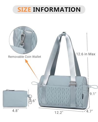 BAVERGE Light Blue Small Quilted Gym Bag for Women with Wet Compartment & Coin Purse