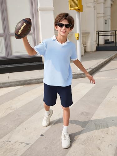 Boys Short Sleeve Pique Polo Shirt - Kids Uniform Golf Shirt - 13-14 Years / Blue