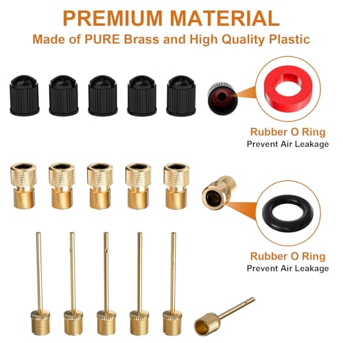 18-Piece Presta to Schrader Valve Adapter Kit with Pump Needles and Caps