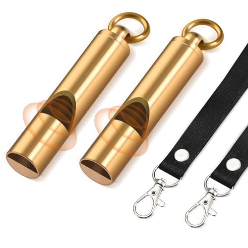Solid Brass Emergency Whistle 2-Pack - 120dB Pealess Safety Signal for Hiking