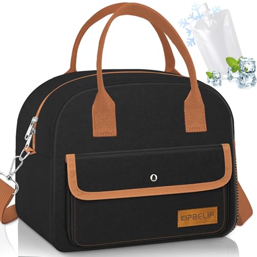 Insulated Lunch Bag for Women - Large with Ice Pack - Black