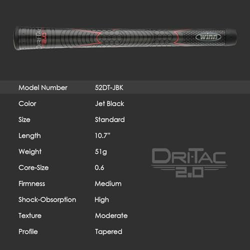 Winn Dri-Tac 2.0 Golf Club Grip - Standard/Club Size Men's & Ladies, Shock Absorption