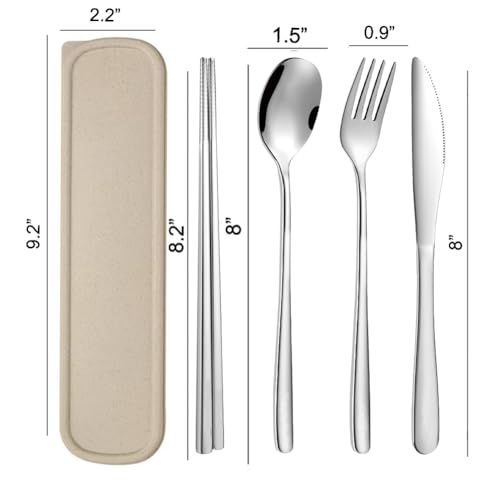 Portable Travel Cutlery Set - 4-Piece Stainless Steel Flatware