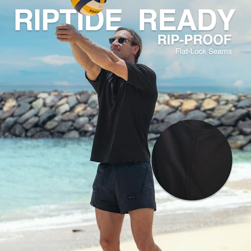 Men's Short Sleeve Swim Shirt - UPF 50+ Rash Guard - Small Black