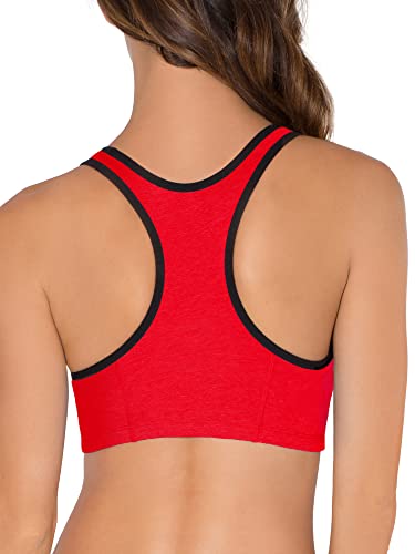 Fruit of the Loom Women's Wireless Cotton Sports Bra 3-Pack - Red Hot/Black/Charcoal, Size 50