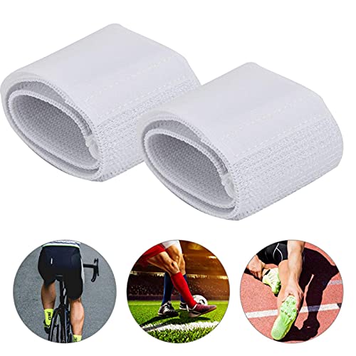 Adjustable Soccer Shin Guard Straps - Anti-Slip Elastic Bandage - White