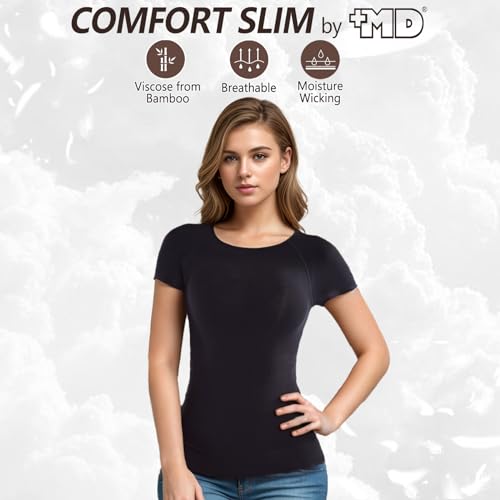 +MD Women's Seamless Short Sleeve Undershirt Black Small - Light Compression Tummy Control Tank