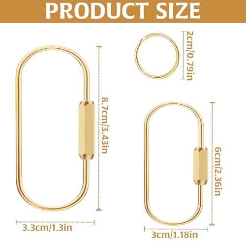 Brass Screw Lock Keychain Set with 8 Flat Rings - Gold