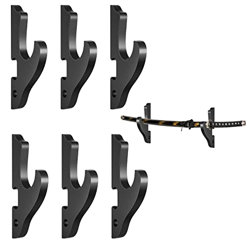 Black 6 Pcs Samurai Sword Wall Mount Hooks Set for Display
