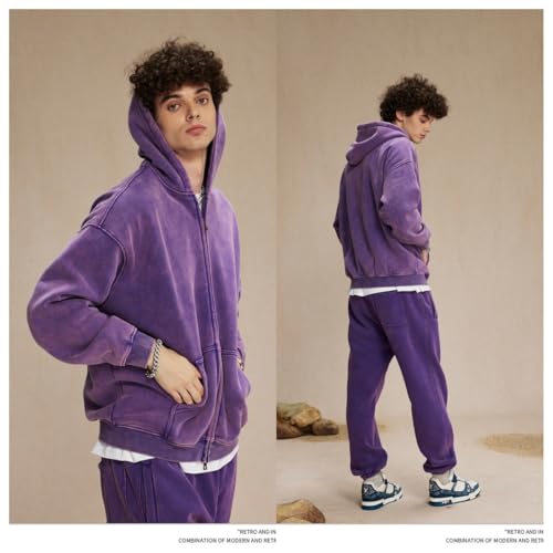 Oversize Men's Vintage Hoodie Zip Up Long Sleeve Sweatshirt with