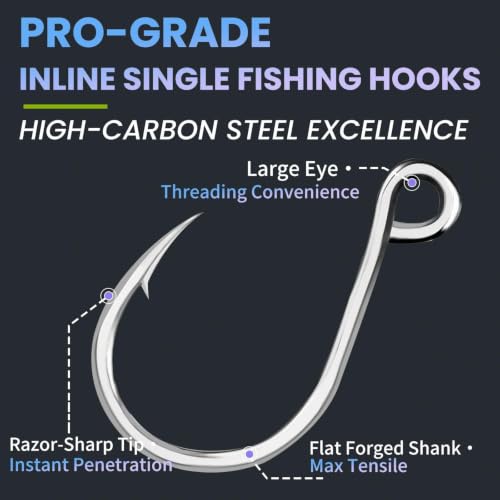 Inline Single Fishing Hooks - 25 Pcs, Size 8#