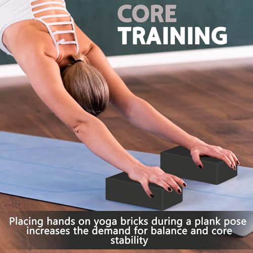 Yoga Blocks - 9"x6"x3" Black Foam, Non-Slip, Lightweight, Supportive
