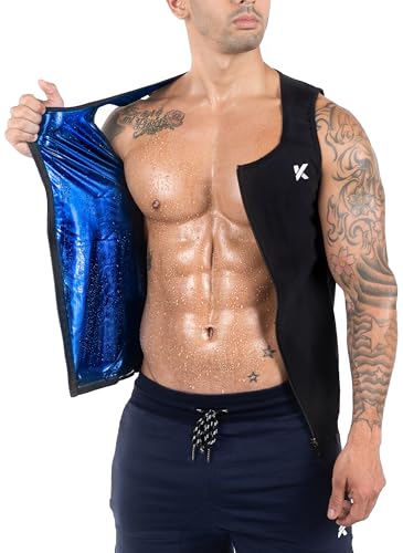 Men's Sauna Suit Compression Vest - Heat Trapping Zipper Top - Black / Large-X-Large