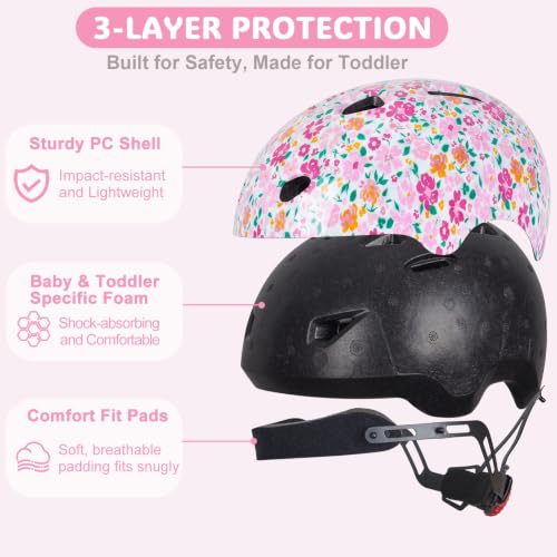 Toddler Bike Helmet - Adjustable Infant Safety Helmet B-White Pink, Small (Ages 1-3)