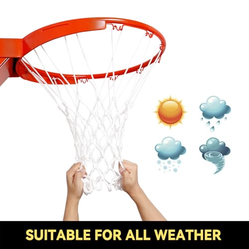 Heavy Duty Basketball Net Replacement - 12 Loops, All Weather, White